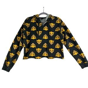 Disney The Lion King Simba All Over Print Cropped Hoodie Gray Womens Large